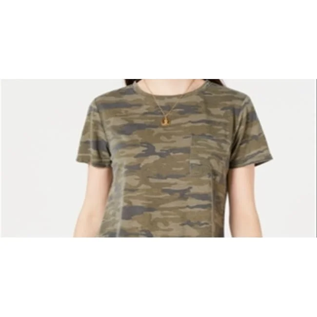 Ultra Flirt Junior's Camo Printed Pocket T-Shirt Green Size Large