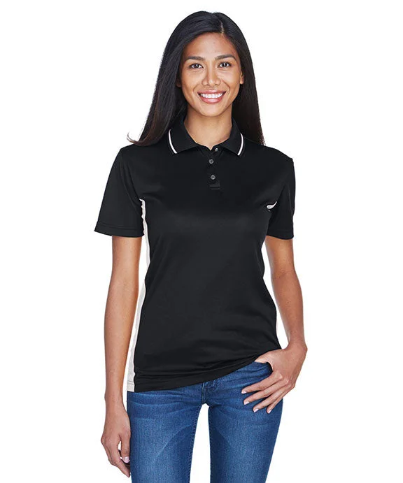 8406L - UltraClub Ladies Cool & Dry Sport Two-Tone Polo Shirt | Black/Stone