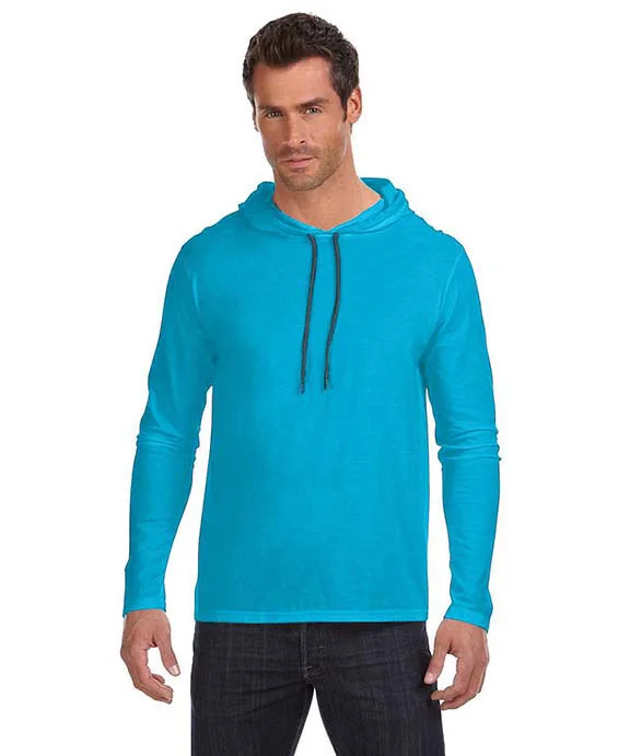 987AN - Gildan Lightweight Long Sleeve Hooded T-Shirt | Caribbean Blue/Dark Gray