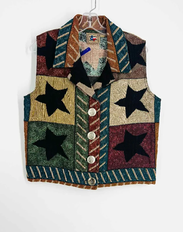 Don't Mess With Texas Size S Brown/Multi Tapestry Stars Vintage Vest