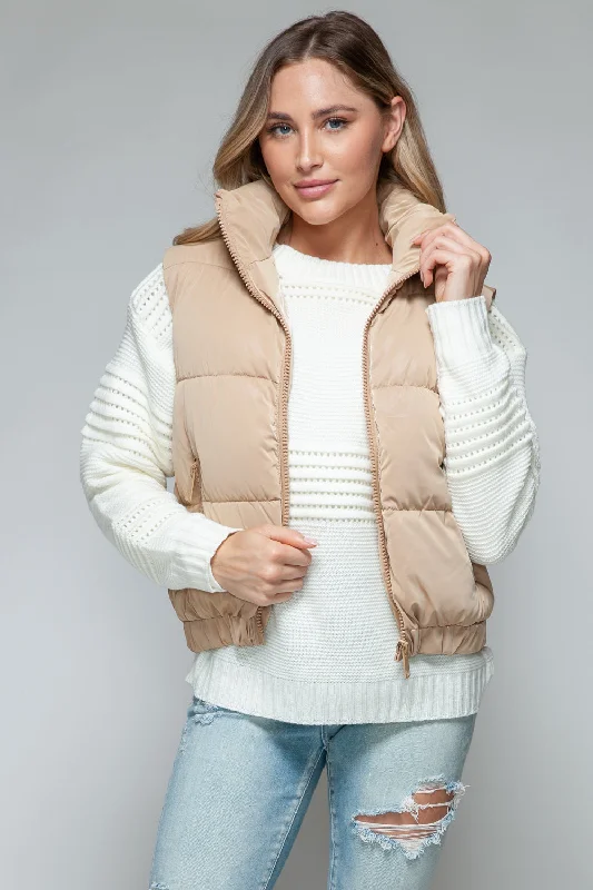 Tan Fine Faux Fur Lining Quilted Vest