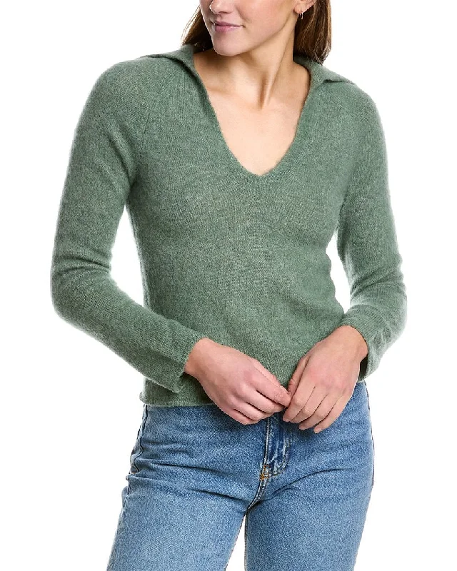 Vince Brushed V-Neck Polo Alpaca & Wool-Blend Sweater