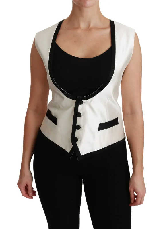 Dolce & Gabbana Elegant Silk Sleeveless Vest in Black & Women's White