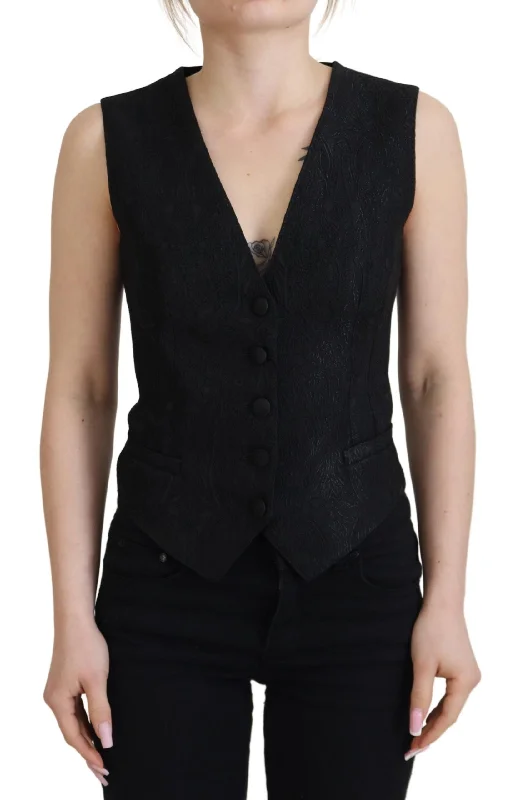 Dolce & Gabbana Elegant Black Silk Blend Waistcoat Women's Vest