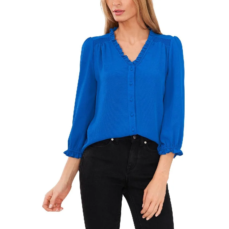 CeCe Womens Ruffled V-Neck Blouse