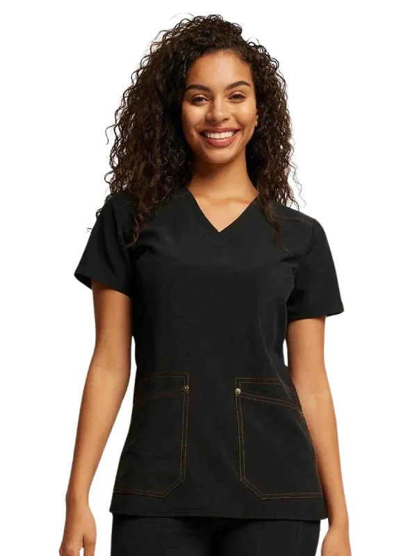 Dickies Riveting Women's V-neck Scrub Top | Black