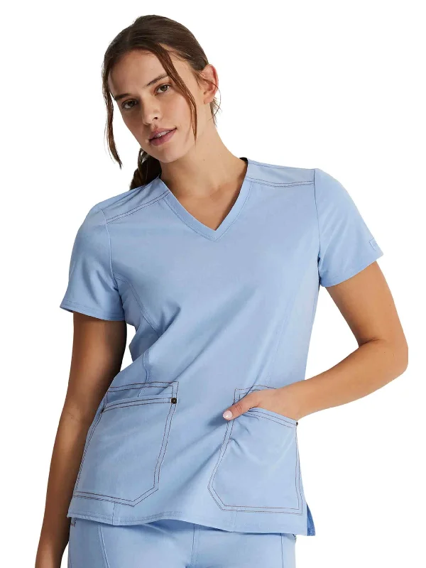 Dickies Riveting Women's V-neck Scrub Top | Light Chambray