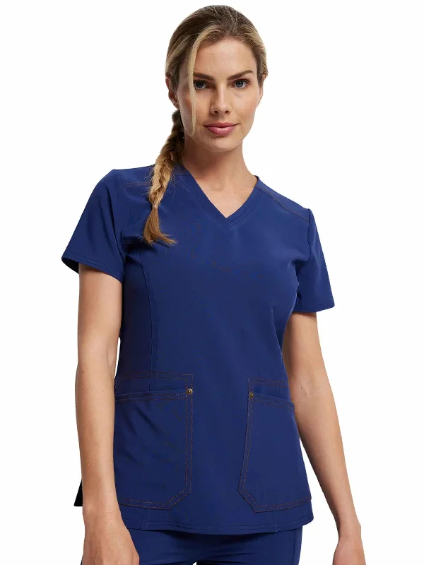 Dickies Riveting Women's V-neck Scrub Top | Navy Blue