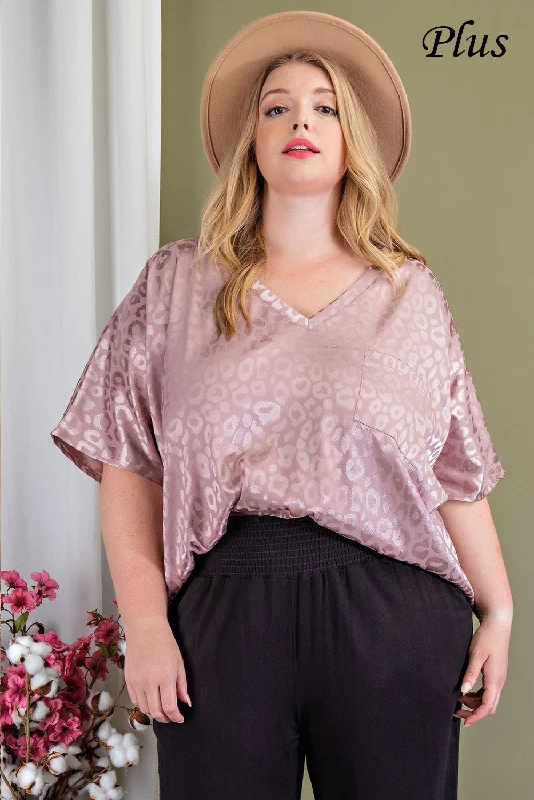 ee:some Mauve Animal Print V Neck Flowy Blouse With Pocket Plus