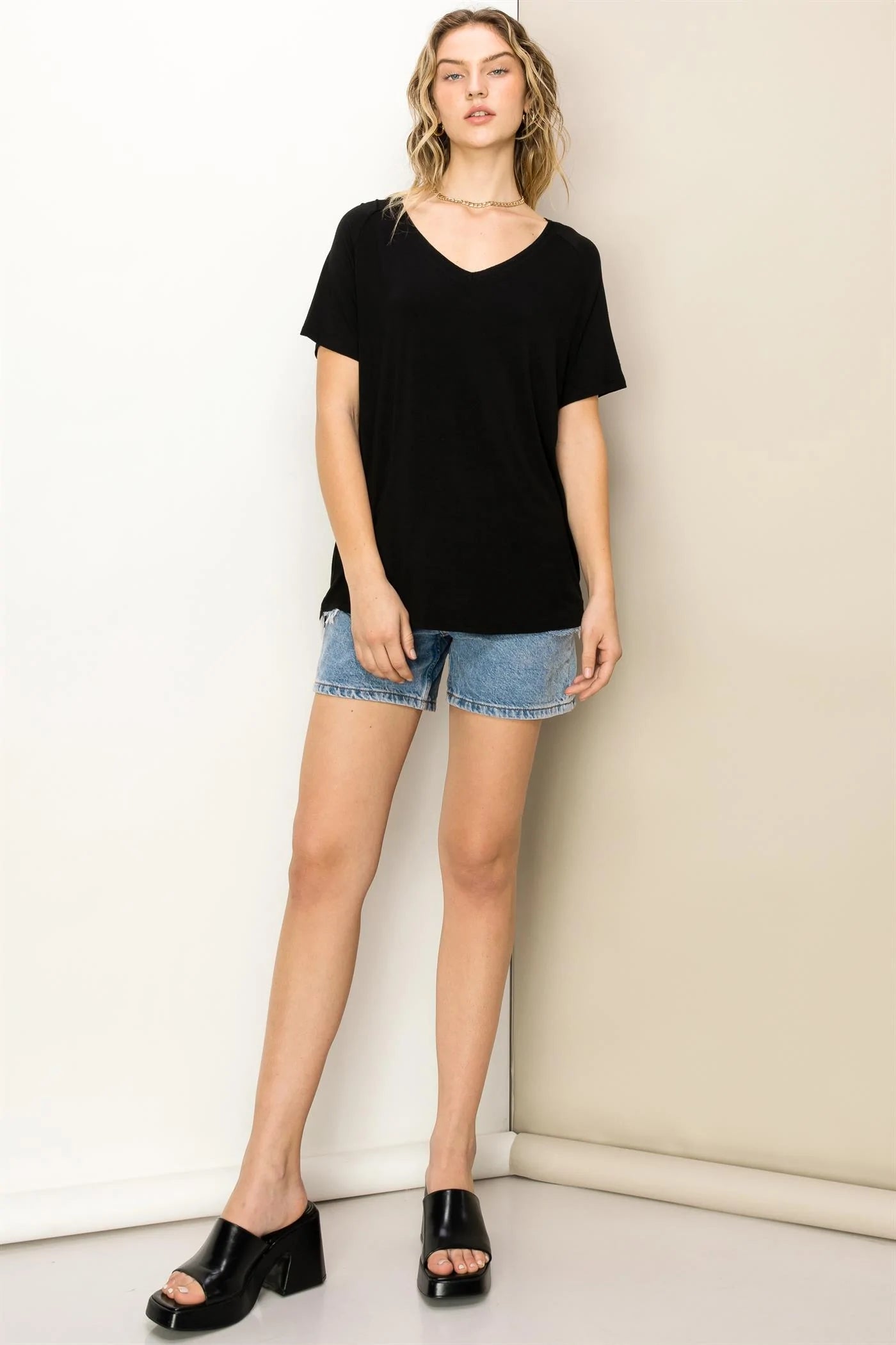 Hyfve Double Zero Always Late Oversized V-Neck Tee In Black