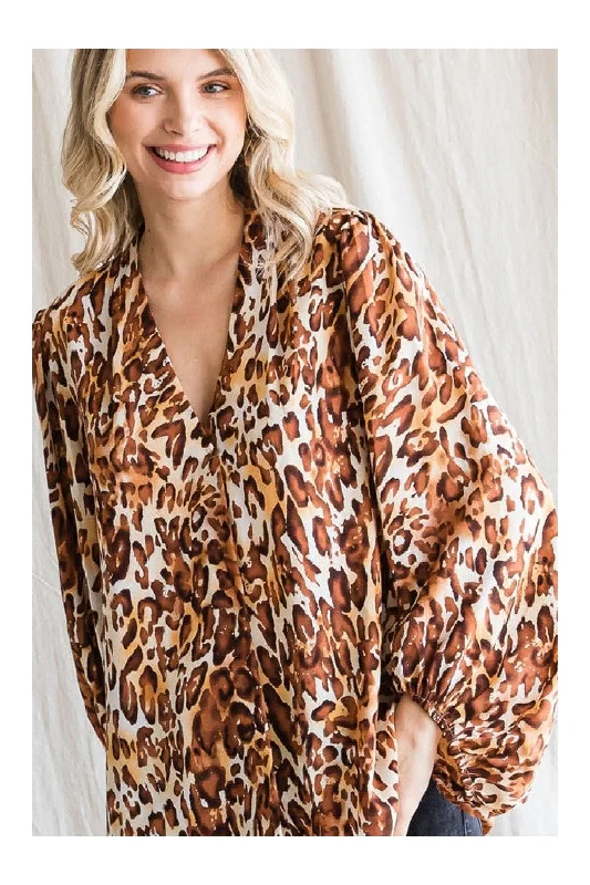 Jodifl Leopard Print Top With A V-Neckline And Long Balloon Sleeves