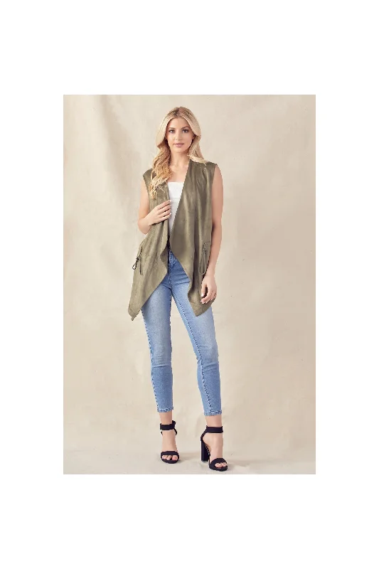 Joh. Apparel Anna Suede Vest In Olive