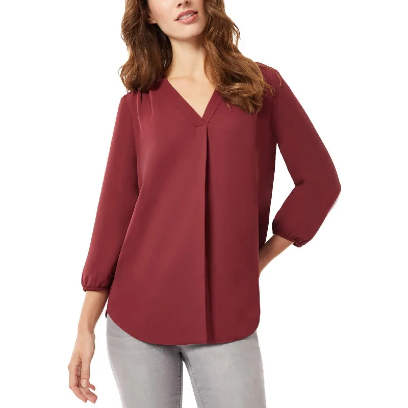 Jones New York Womens Hi-Low V Neck Blouse