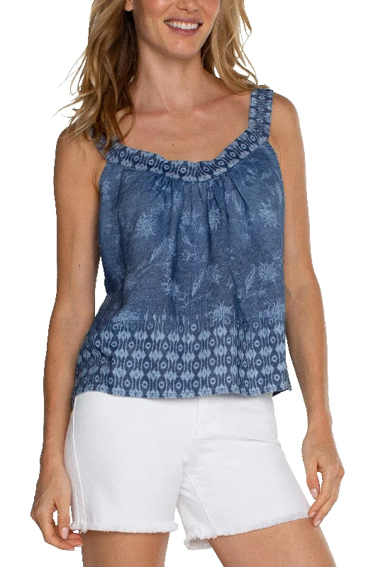 Liverpool Los Angeles Sleeveless V-Neck Tank With Smocking