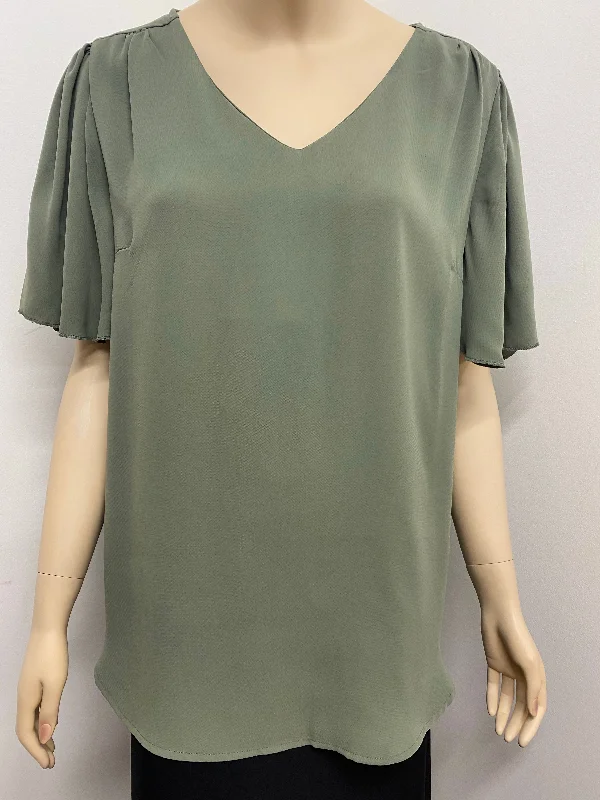 Round Bottom V Neck Top w/ Waterfall Sleeve