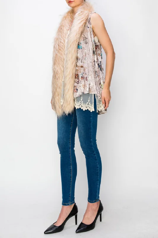 Sheer Vest with Velvet Faux Fur Color Lining