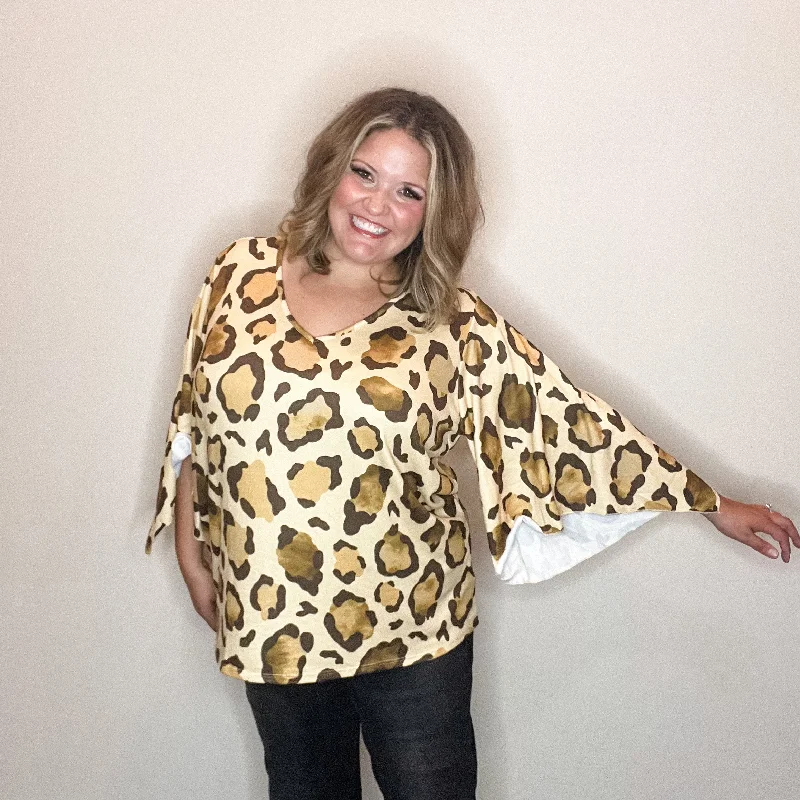 "Switch Up" Animal Print V Neck Tulip Sleeve