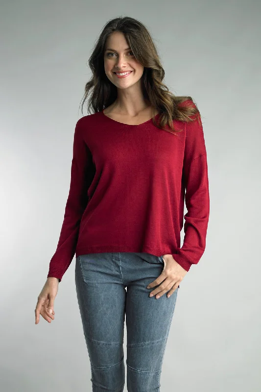 Tempo Paris Bordeaux V Neck Knit Sweater