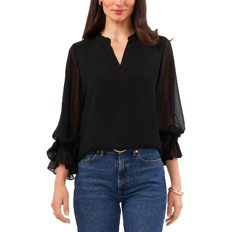 Vince Camuto Womens Solid V-Neck Blouse