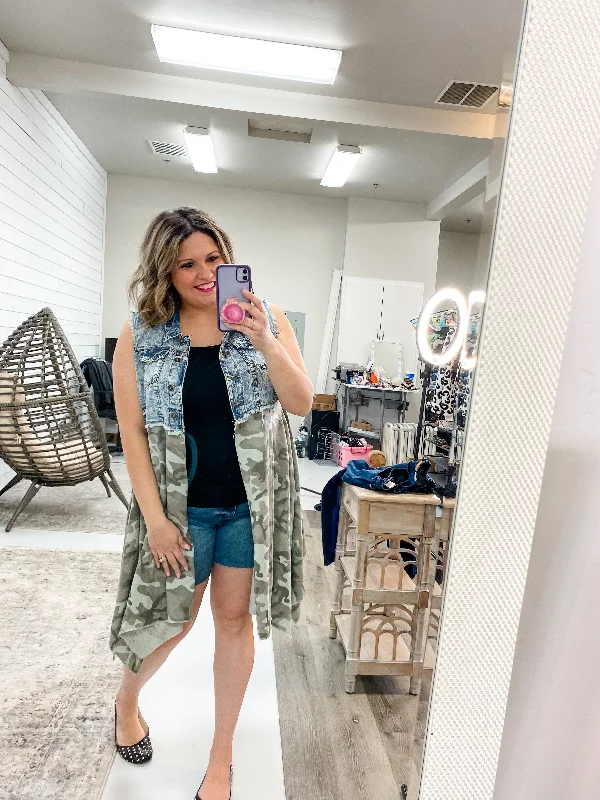 "Yasmine" Denim & Camo Vest Tunic