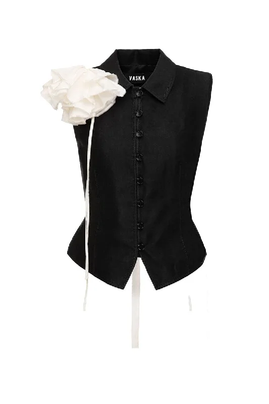 BLACK VEST WITH REMOVABLE WHITE ROSE